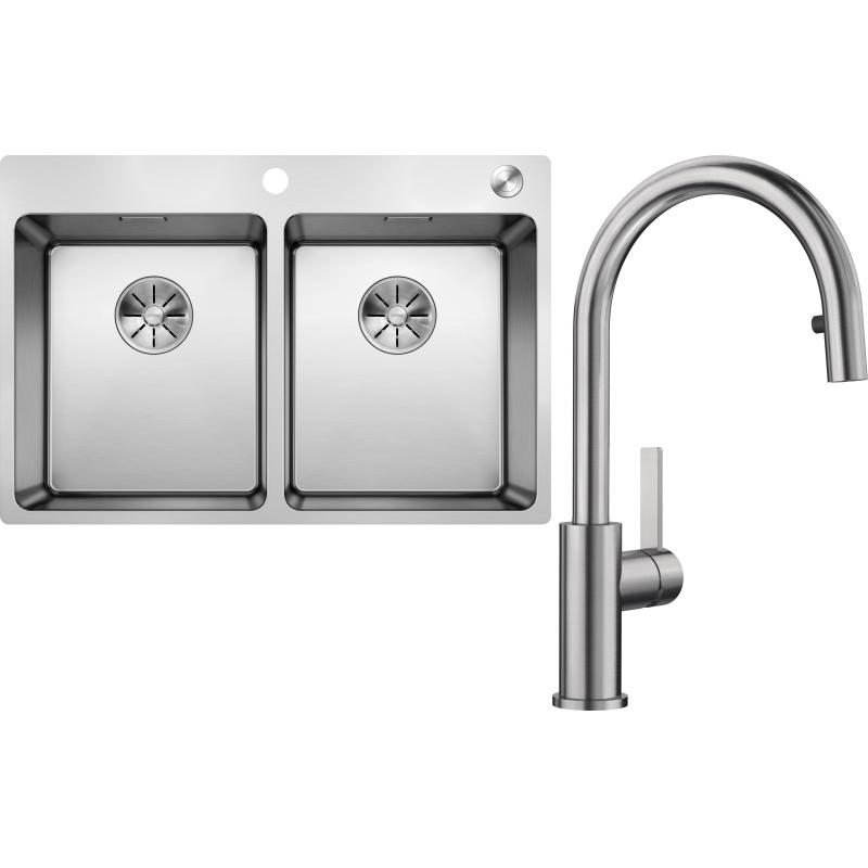 E-shop Set RS Blanco Andano 340/340-IF/A + Blanco Candor-S so sprškou (hodvábne lesklá nerez + leštená nerez)