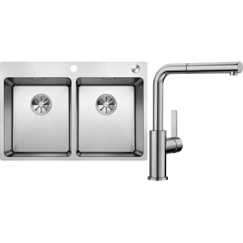 E-shop Set RS Blanco Andano 340/340-IF/A + Blanco Lanora-S so sprškou (hodvábne lesklá nerez + leštená nerez)
