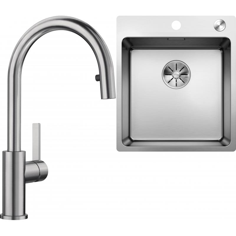 E-shop Set RS Blanco Andano 400-IF/A + Blanco Candor-S so sprškou (hodvábne lesklá nerez + leštená nerez)