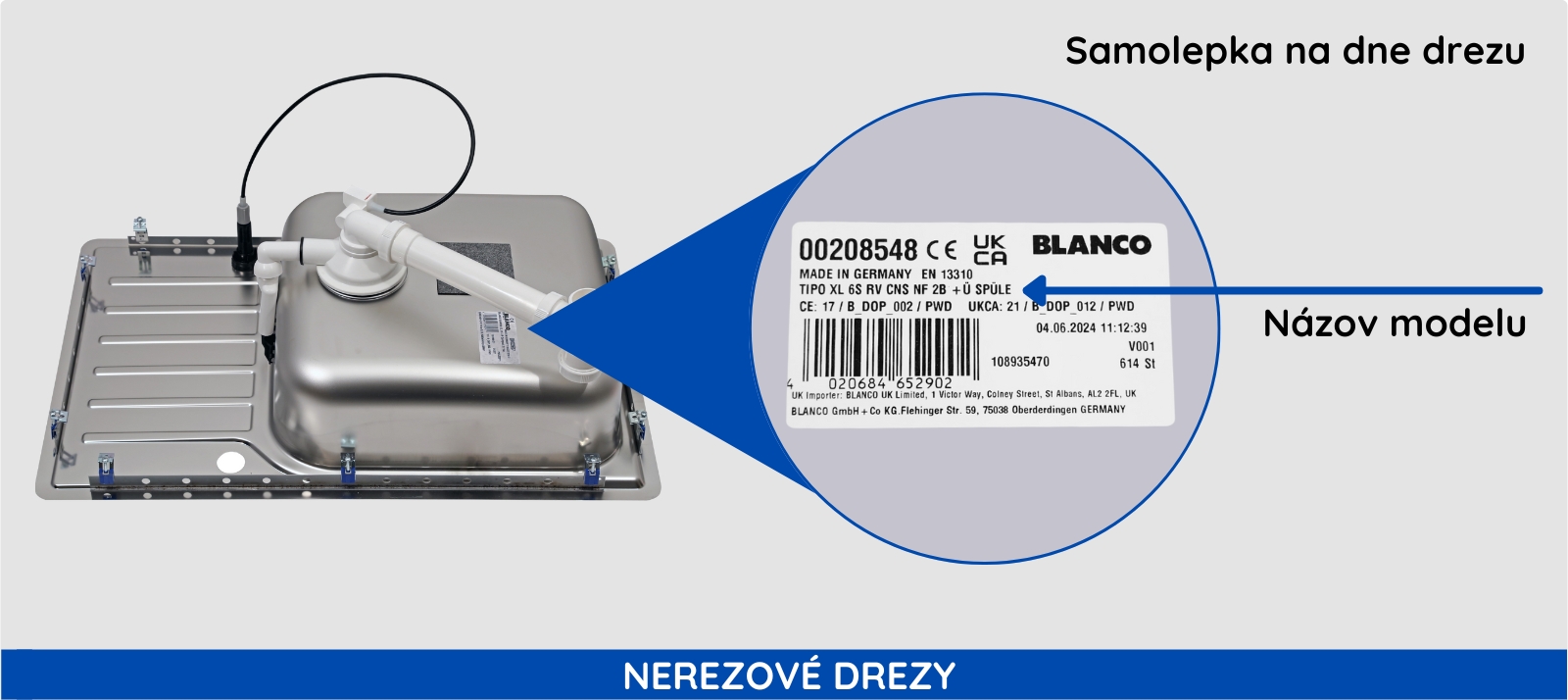 Výrobný štítok drezu BLANCO
